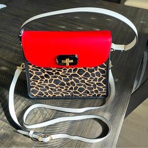 LDT cheetah print convertible crossbody handbag purse with removable strap